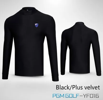 PGM Golf primer Рубашка мужская футболка с длинными рукавами бархатные колготки Весенняя Спортивная одежда для мужчин 3 цвета черный, белый, серый Размер s-xxl - Цвет: Black Plus velvet