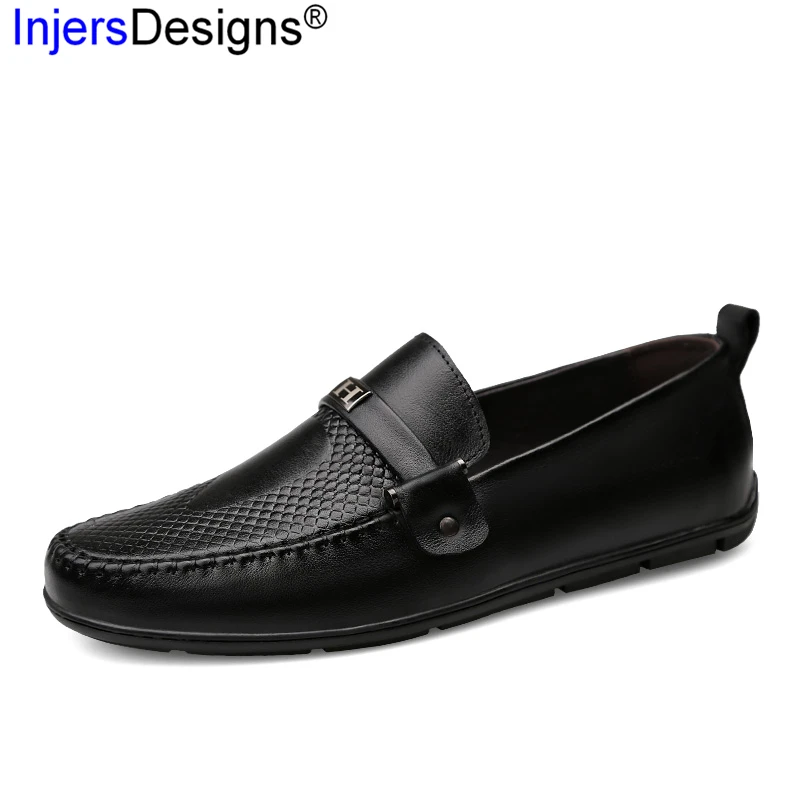 Loafers Genuine Leather Casual Men Shoes Fashion Embossing Boat Slip-On Soft Comfortable Driving Plus Size 36-47 | Обувь