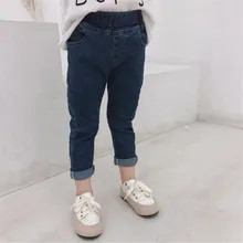 Детские джинсовые штаны джинсовые Эластичный Пояс детский джинсы для мальчиков детская одежда для маленьких девочек топ трендовые джинсы