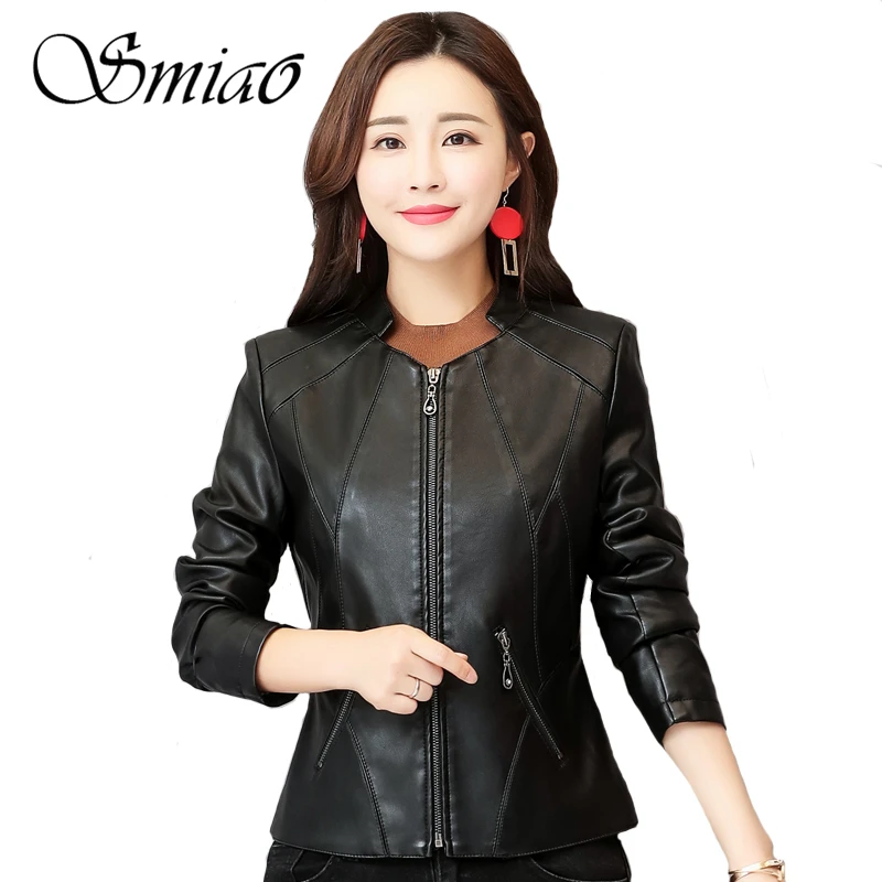 2019 Spring Faux Leather Jackets Women Plus Size 4XL Black