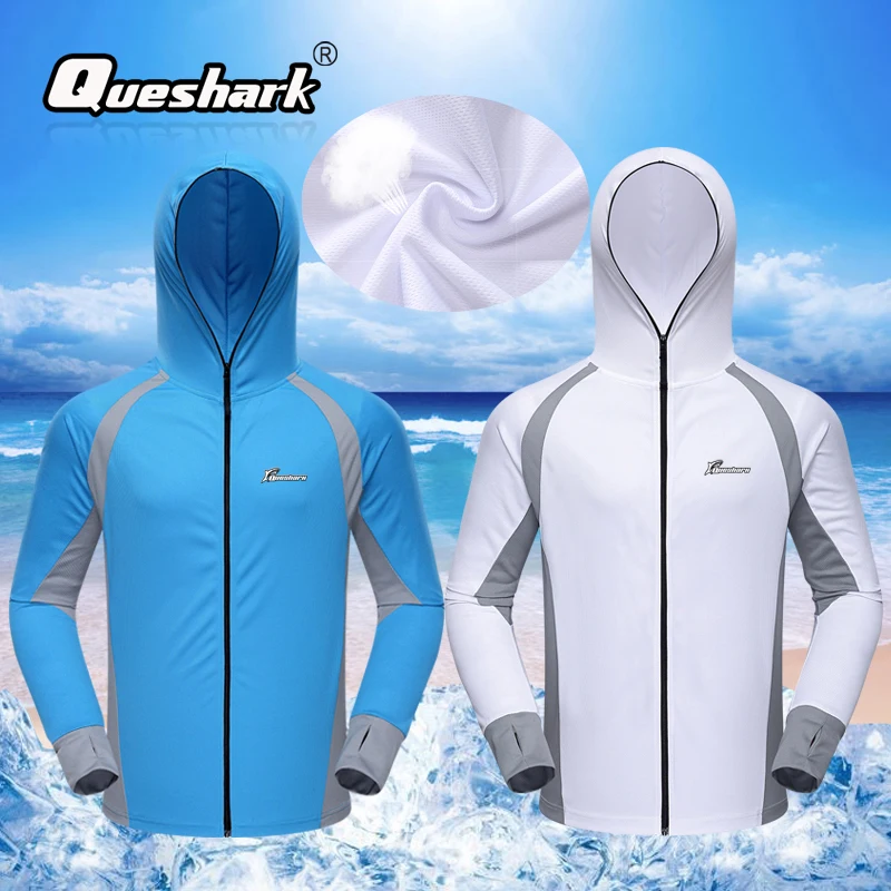 

Queshark Men Fishing Clothing Outdoor Quick-drying Long Sleeve Breathable Fishing Shirts Anti UV Hooded Cycling Hiking Jackets