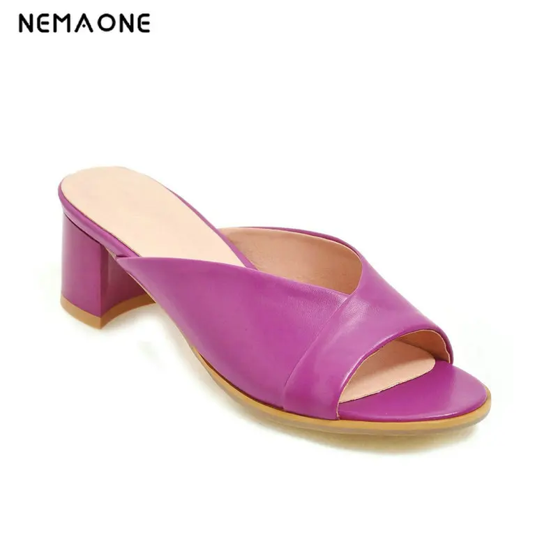 

NEW Fashion Erogenous Summer Slippers Cross Band Block High Heels Slides Women Outdoor Party Shoes Female Plus Size 34-43