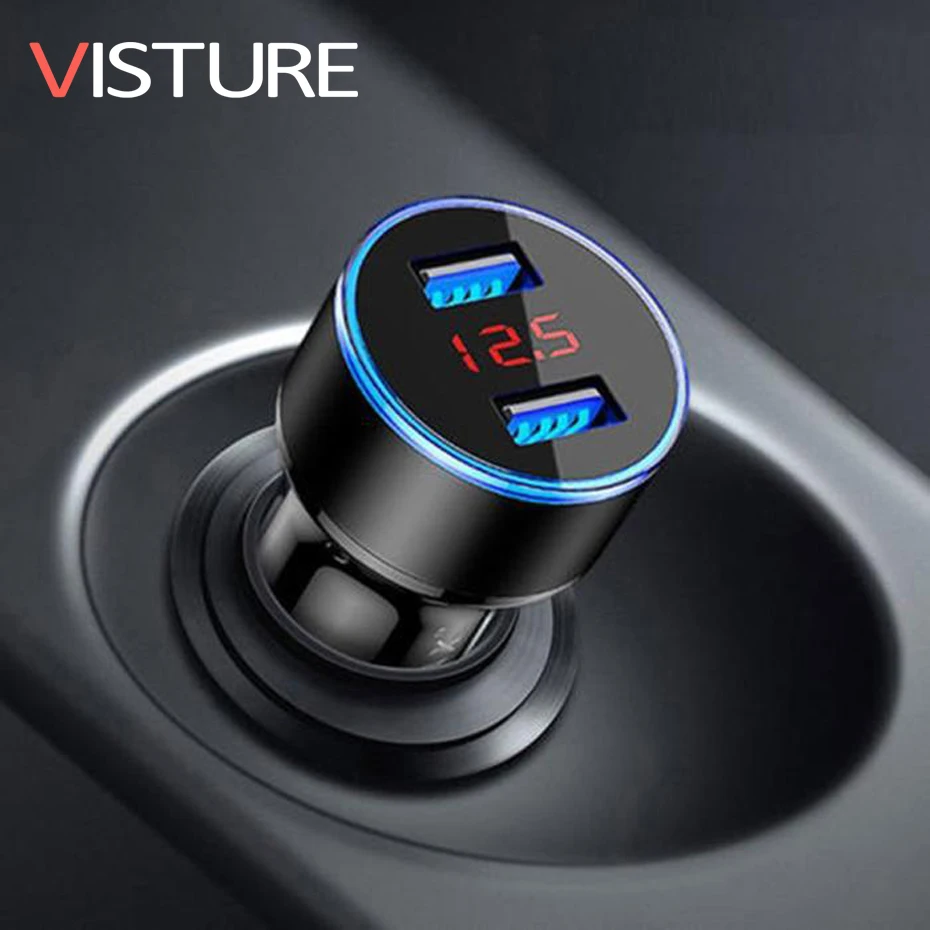 

3.1A 5V Dual USB Car Charger 3 x 6cm LED Display Quick Charging Smart Protection Fuse Car Charger for Moblie Phone SY027