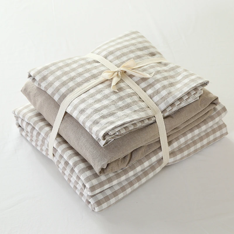100% Washed Cotton Vintage Style plaid bedding with fitted sheet and 2 pillow cases | Дом и сад
