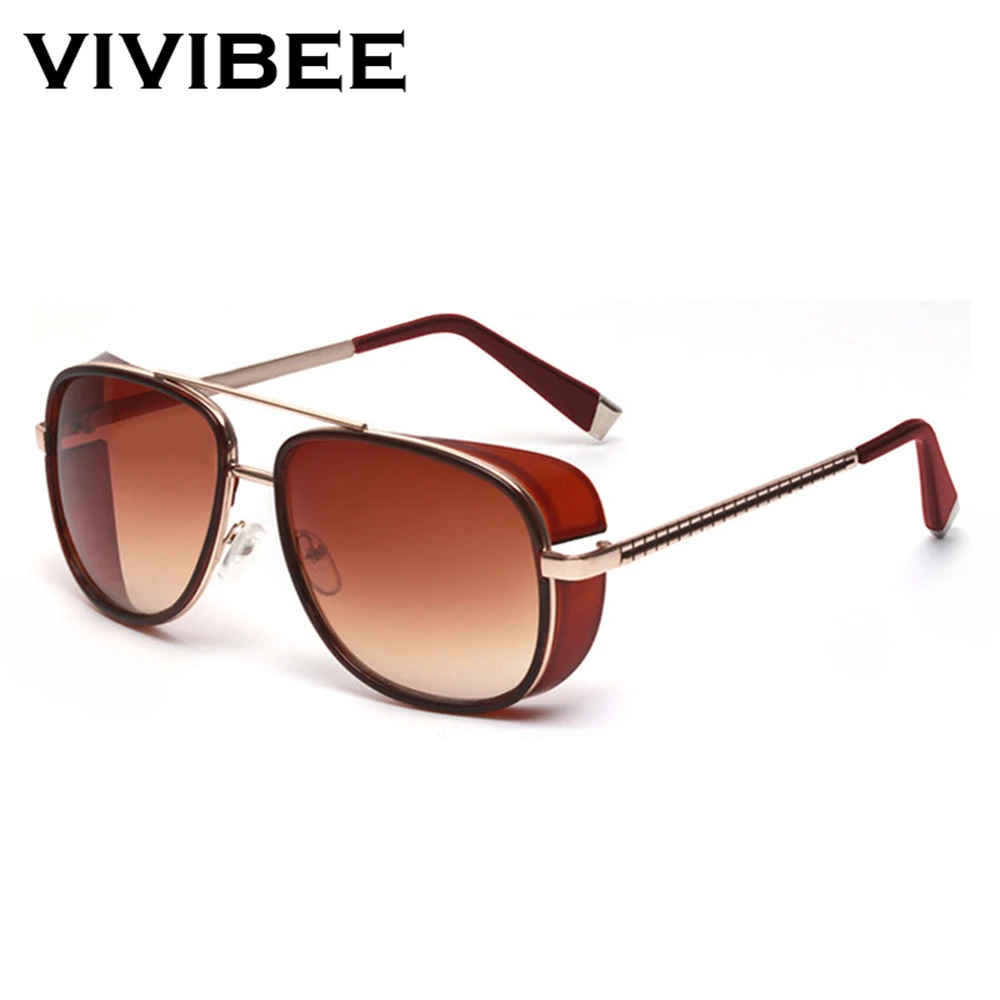 2019 трендовые мужские солнцезащитные очки VIVIBEE в стиле Тони Старка винтажные