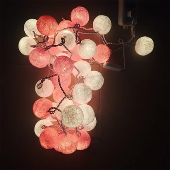 

20pcs/set High quality White-Pink Cotton Ball String Lights Handmade Light String for Holiday Wedding Party Christmas Room Decor