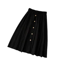 KLV сезон: весна-лето юбки для женщин женские миди по колено корейский на элегантных кнопках Высокая талия юбка Женский плиссированная школьная ЮБК