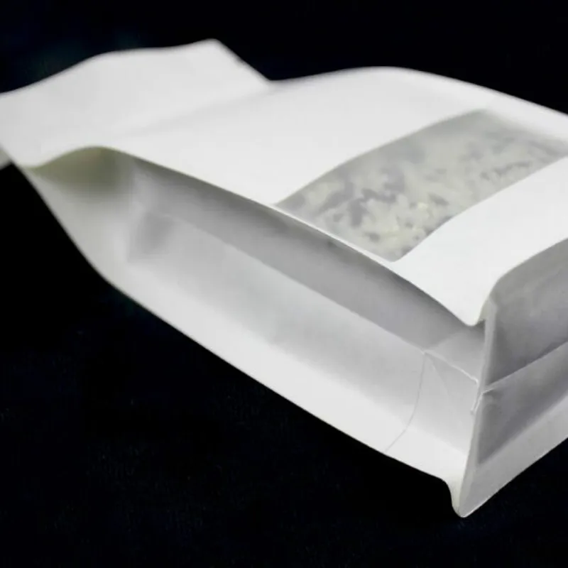 100pcs/lot White Packing Bag Zip Lock With Bottom And Side Front With Window Packages Stand Up Paper Bags 19041301