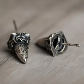 

Unique Design Real Antique 925 Sterling Silver Stud Earrings Bullet Piercing Earring Vintage Punk Unisex Jewelry