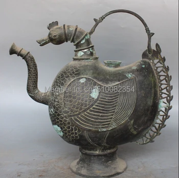 

14" Chinese Folk Collection Bronze Phoenix Teapot Wine Tea Pot Vase Statue