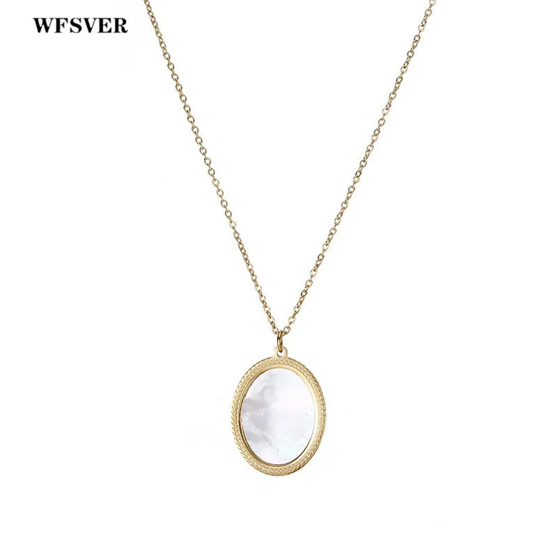 

WFSVER gold/rose gold oval shape shell pendant necklace women stainless steel link chain necklace 2019 fashion jewelry