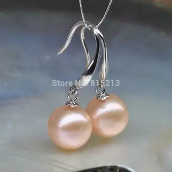 

wb00428 aaa 10-11mm Round Natural pink Akoya Pearl Dangle Earrings 925 Silver