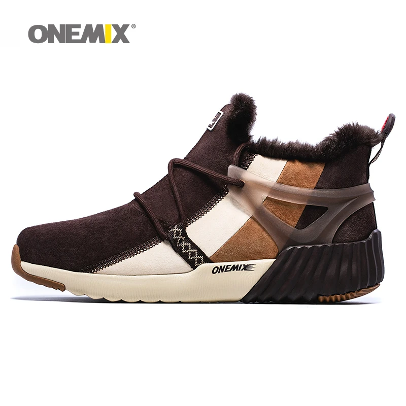 ONEMIX New Winter Men's Boots Warm Wool Sneakers Outdoor Unisex Athletic Sport Shoes Comfortable Running Shoes Sales