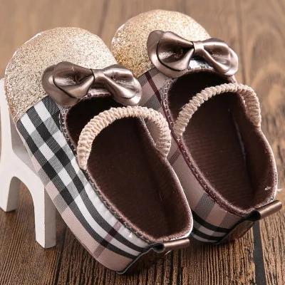 

Baby girl treasure loose shoelace soft bottom plaid princess shoe 0-1 year old