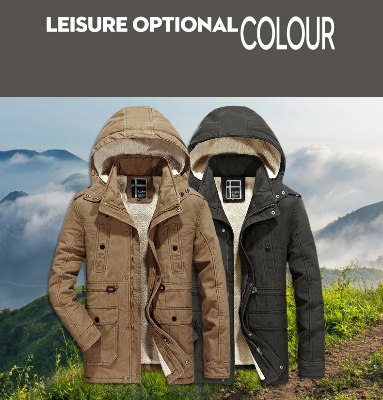 Joobox новые моды Для мужчин с хлопковой подкладкой Пальто для будущих мам русской зимы Куртка цвета хаки Для мужчин с капюшоном повседневные