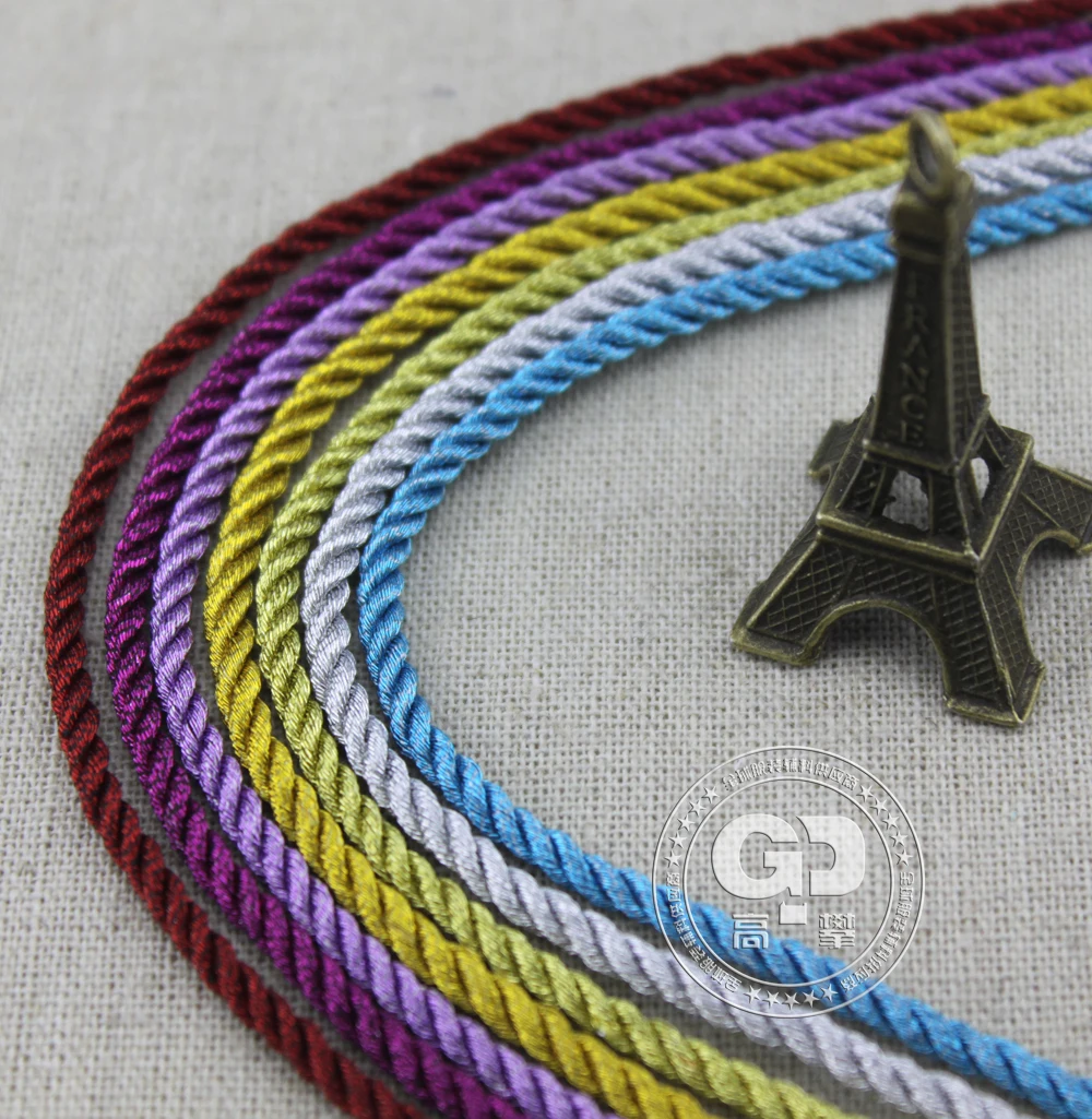 Free shipping! 3MM Dia, Metallic Decorative Twisted Cord/Rope, 7 colors