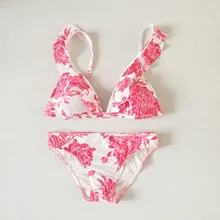 Купальник женский бандаж с высокой талией женский купальник женское бикини с цветочным принтом пуш-ап мягкие купальники, пляжная одежда C4