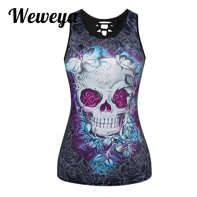 Buy Weweya Women 3D Floral Skull Print Punk Gothic