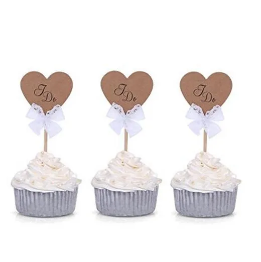 10pcs CT Brown Rustic Wedding Cupcake Toppers "I DO"in Cake Decorating