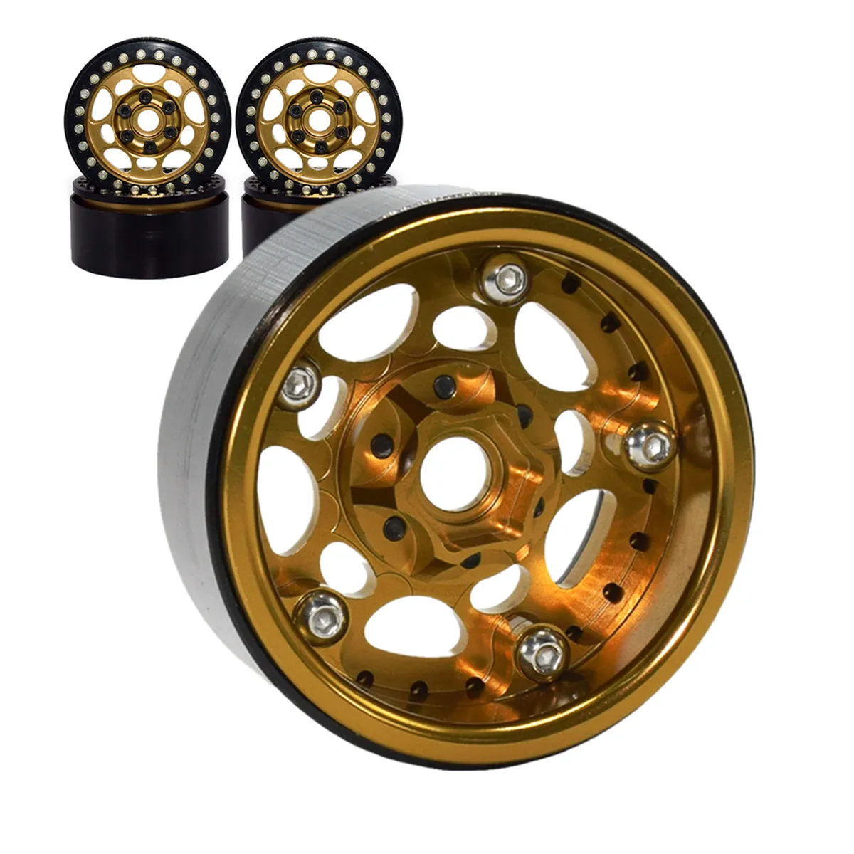 

4PCS Metal Alloy Gold 1.9 Wheel Rim Beadlock Wheel Hub for 1/10 RC Crawler TRX-4 Car Axial SCX10 90046 D90 TF2 CC01