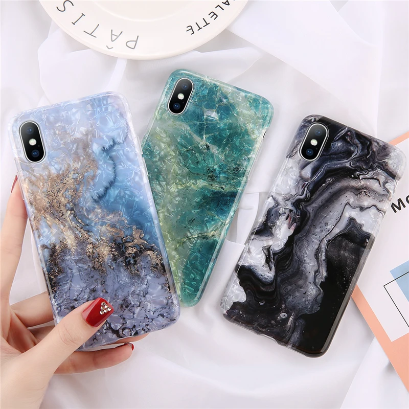 

USLION Gradient Shell Marble Phone Case For iPhone 7 6s 8 Plus Luxury Soft Silicon Back Cover Colorful Grain Cases X XR XS Max