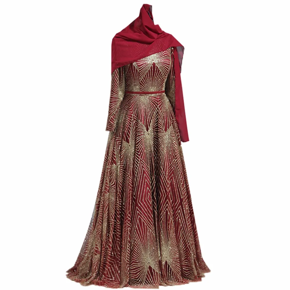 ANTI Luxury Lace Sequin Evening Dress Long sleeve Muslim robe de soiree Scarf Pattern Elegant A-Line Floor-Length For Party gown ANTI Luxury Lace Sequin Evening Dress Long sleeve Muslim robe de soiree Scarf Pattern Elegant A-Line Floor-Length For Party gown