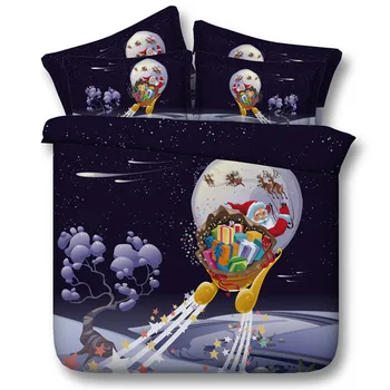 

100% Cotton High Quality Merry Christmas Gift 3/4PC Bedding Sets Sowflake Santa Claus Printed Moon Cartoon Qulit Cover