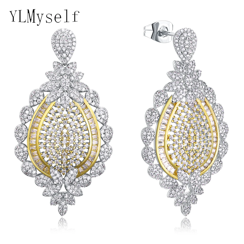 

Wonderful beautiful big earring jewelry top quality alibaba express white and gold 2 tone color cubic zircon party drop earrings