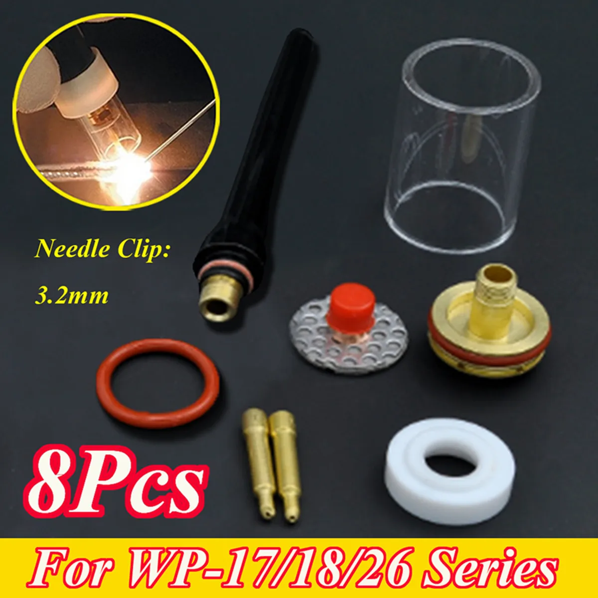

New 8PCS TIG Welding Torch Stubby Collet Gas Lens Insulator Pyrex Cup for WP-17/18/26 Series Welding Accessories