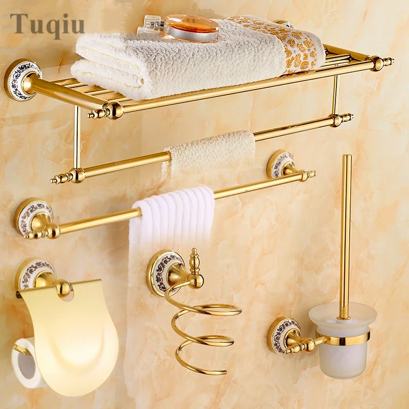 Toallero de baño con base porcelana azul y blanca, toallero de material de cobre, hardware de baño dorado, Juego de piezas colgantes|bathroom hardware|hardware hardware - AliExpress