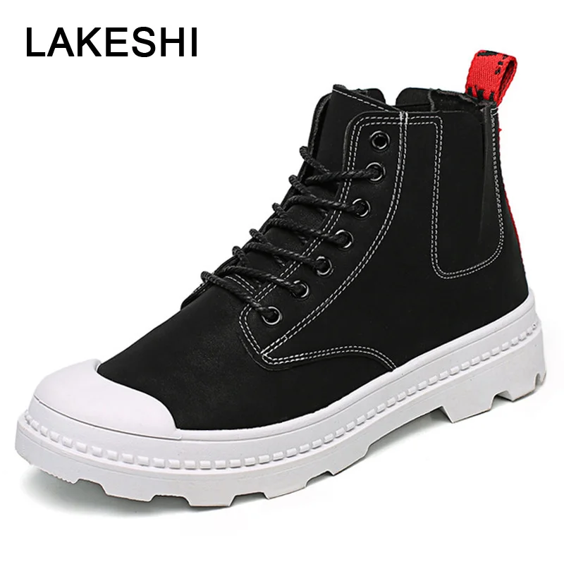 

LAKESHI Men Boots 2018 Fashion Winter boots Men Ankle Boots fashion Motorcycle Men Snow Boots Man Casual Shoes Work Shoes