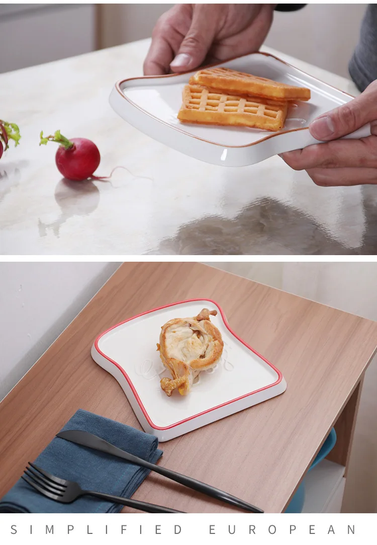 Керамическая тарелка для хлеба, креативная тарелка для тостов, форма для хлеба, креативная ручная роспись, высокотемпературная глазурованная тарелка, прекрасная тарелка для завтрака