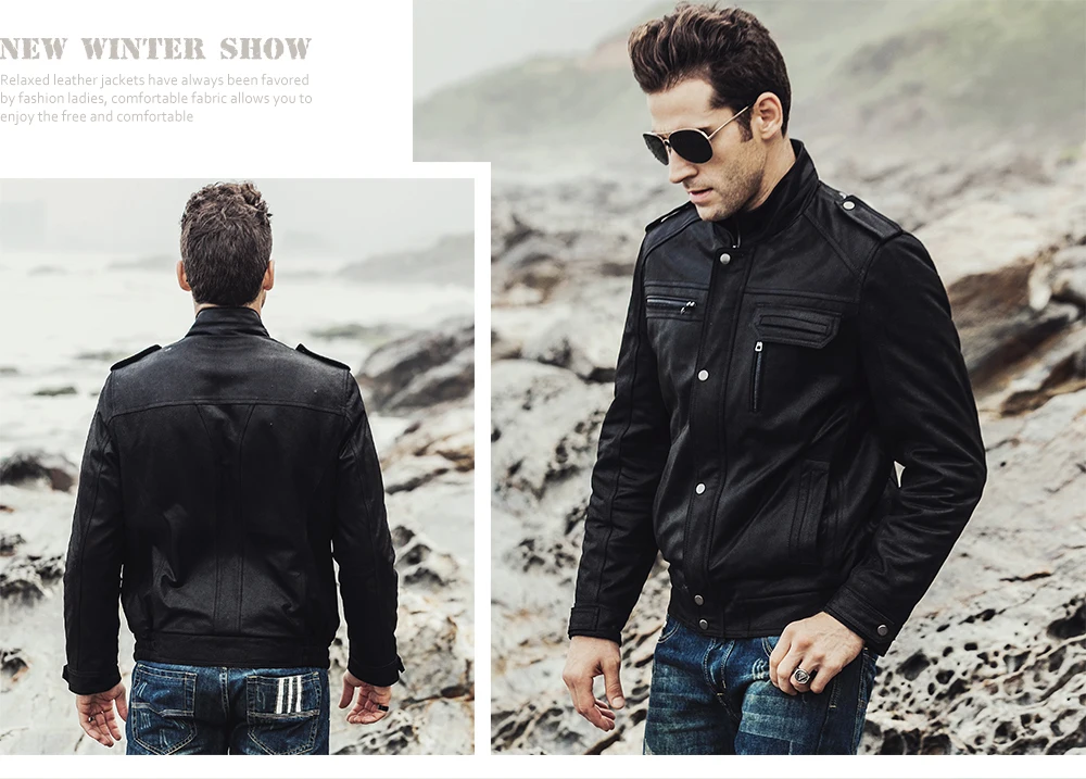 NEW Winter Men's Motorcycle Genuine leather jacket male Retro Real leather jacket