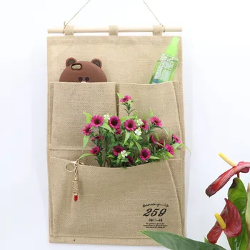 

Wall Hanging Storage Basket Rural Style Door Decor Sundries Toy Storage Bag Cotton linen Jewelry Makeup Storage Pockets Basket