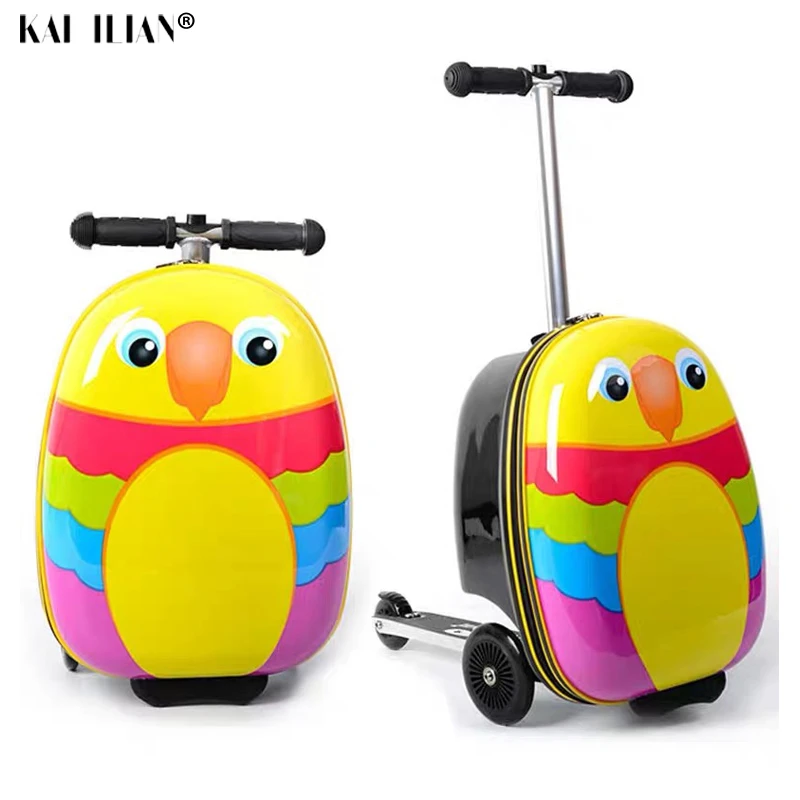 Kids Luggage Scooter 18 Shark Ride-on Mini Scootcase for Boys Luggage Suitcase With Collapsible Scooter Cute Cartoon Childrens Suitcase Baby Scooter Suitcase Trolley Case Slide Car Stand Shark