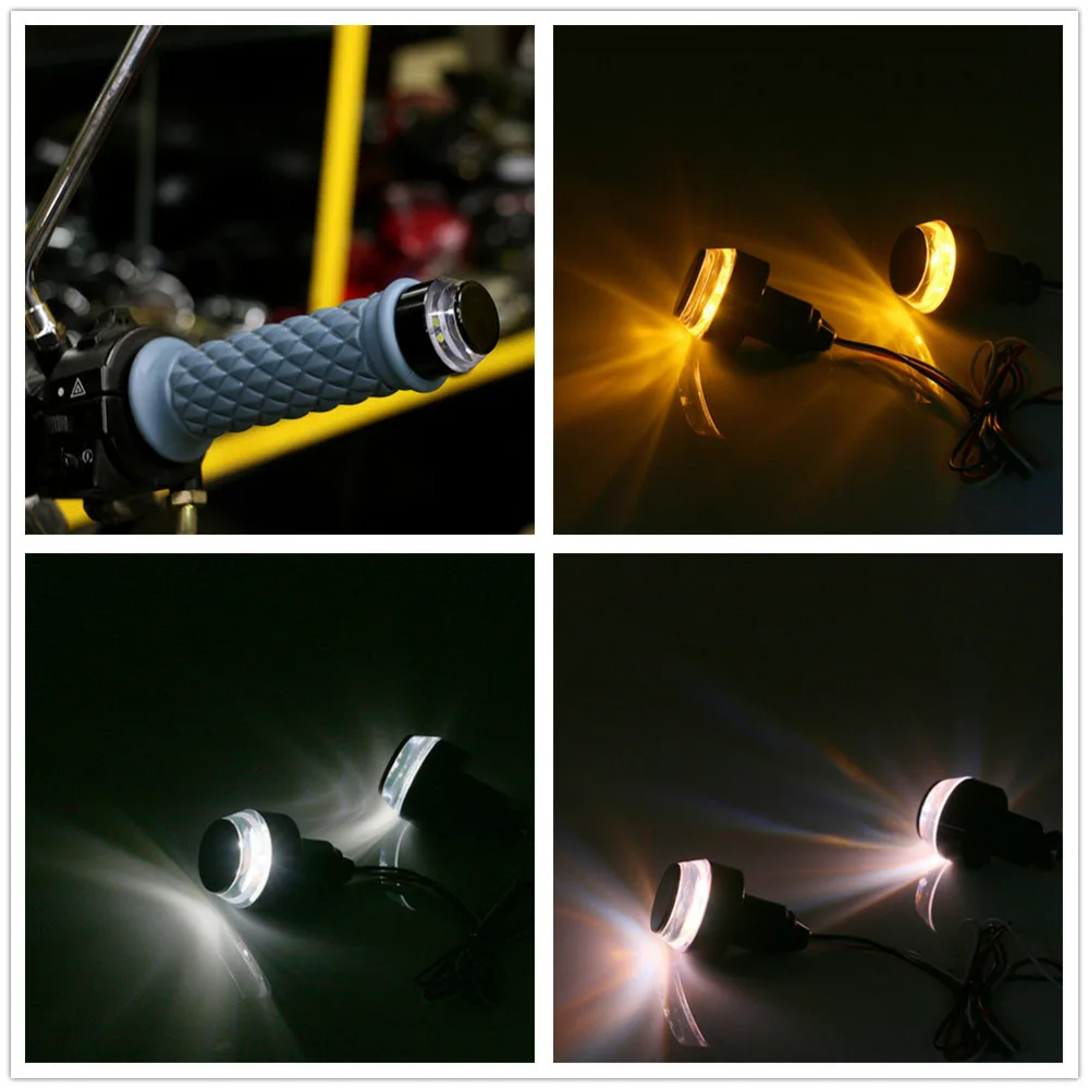

1 Pair Motorcycle 7/8" 22mm Handlebar LED Handle Bar End Indicator Grip Plug Side Marker Lamp ebikes Turn Signal Corner Light