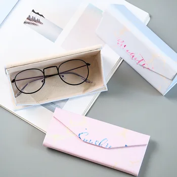 

1pcs student creative folding portable PU waterproof glasses case wholesale Sumai home stone screen texture folding glasses case