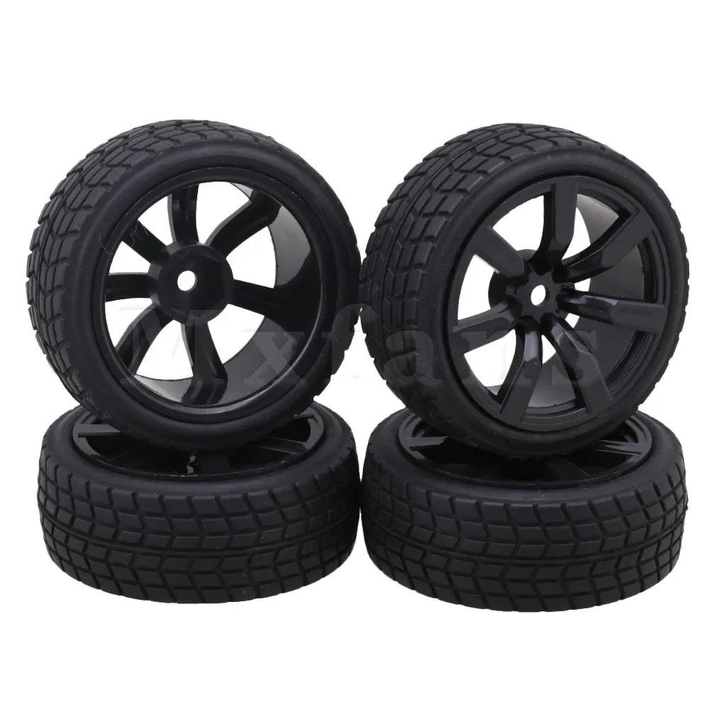 Mxfans 7 Spoke Wheels Rims Square Pattern Rubber Tyre Model Vehicle Parts for RC 1 10