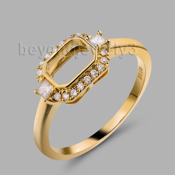 Unique Emerald Cut Diamond Ring Setting 4x6mm18Kt Yellow Gold WU270