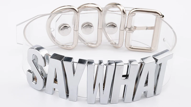 Clear PVC Leather Collar Necklace Harajuku Women Men Unisex Gold Say What Letters  Alpabet Choker Personalized Choker Necklace 7
