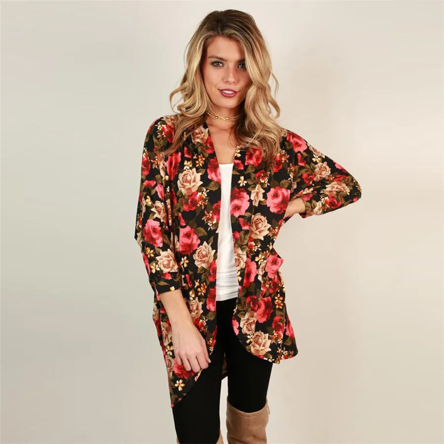 

New Style Women Boho Print Floral Loose Shawl Kimono Cardigan Top Cover up Blouse Sexy Fashion Hot Sales Coat Wolovey#15