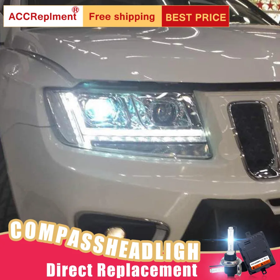 2 шт. светодиодный фары для Jeep Compass 2012- светодиодный Автомобильные фары ангельские глазки комплект ксеноновых фар, Высокопрочная конструкция протовотуманная подсветка Габаритные огни