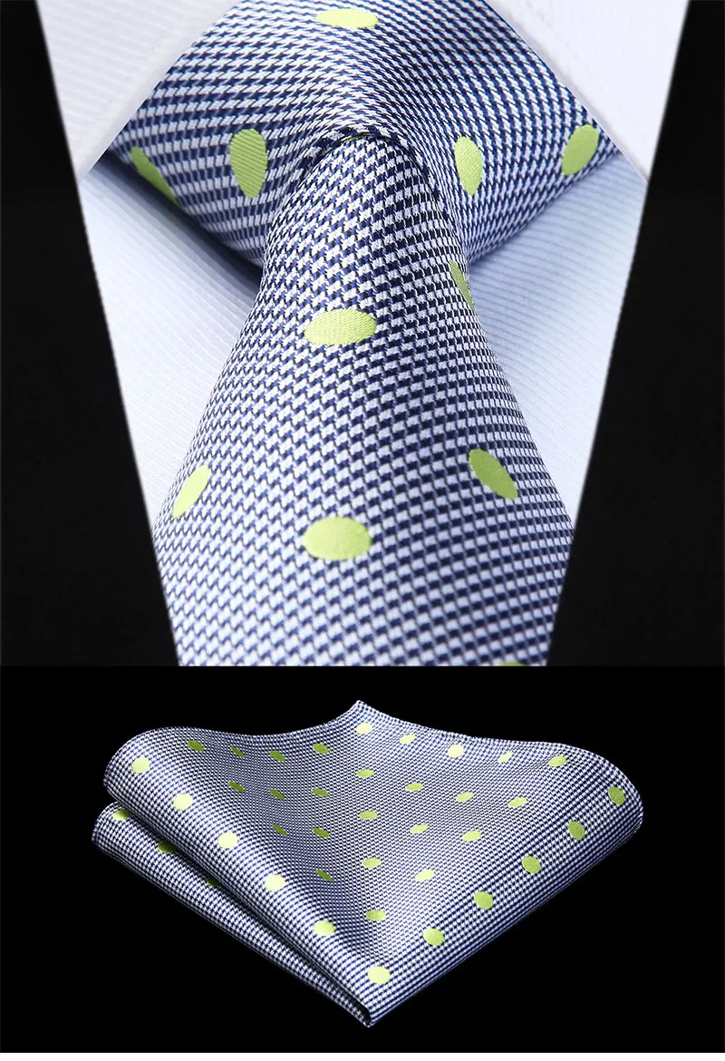 Вечерние свадебные классические платок галстук тканые Для мужчин галстук сине-белые желтый горошек галстук платок комплект # TD802G8S