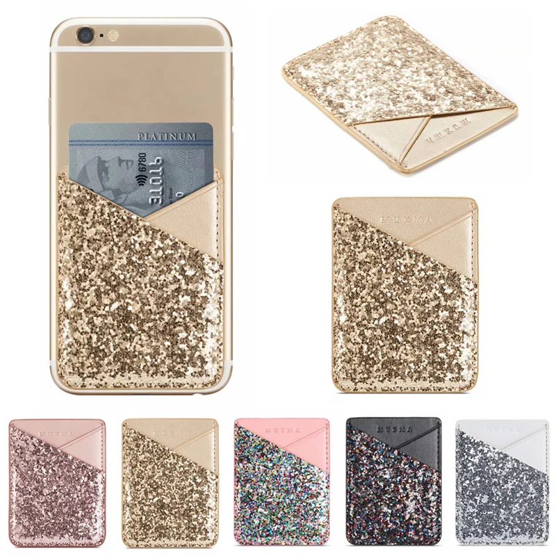 

Bling Sequins Leather Card Holder Sticker For OPPO F11 F9 Pro F7 F5 F3 A83 A79 A75 For Vivo V11 V15 Pro V9 V7 V5 Y85 Pouch Bag