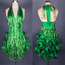 Flower fish tail Latin Dance costumes Modern Dance Dresses green/blue/red/black tassel Tango/Cha cha/Rumba Competition Dress