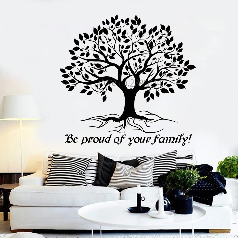 Vinyl Large Tree Quote Wall Decals Be Proud Of Your Family Tree Of Life Stickers For Livingroom Wall Decor Wallpapers Hot LC1009