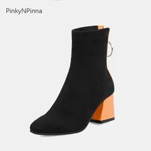 fashion booties 2019 woman black ankle boots chunky red high heel back zip up designer style dress party office shoes winter crayfish embroidery zip up back dress