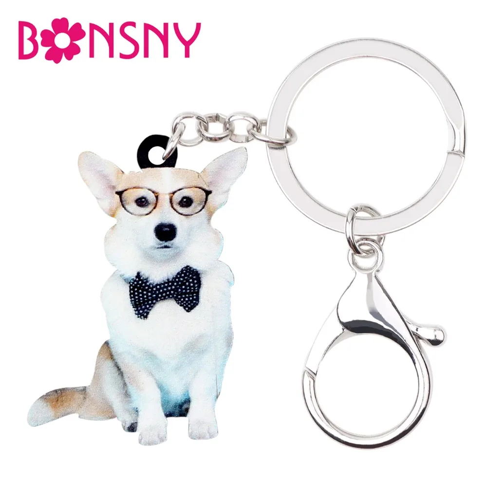Bonsny акриловые очки для сидения Welsh Corgi Pembroke брелки собак ключей кольца с животными