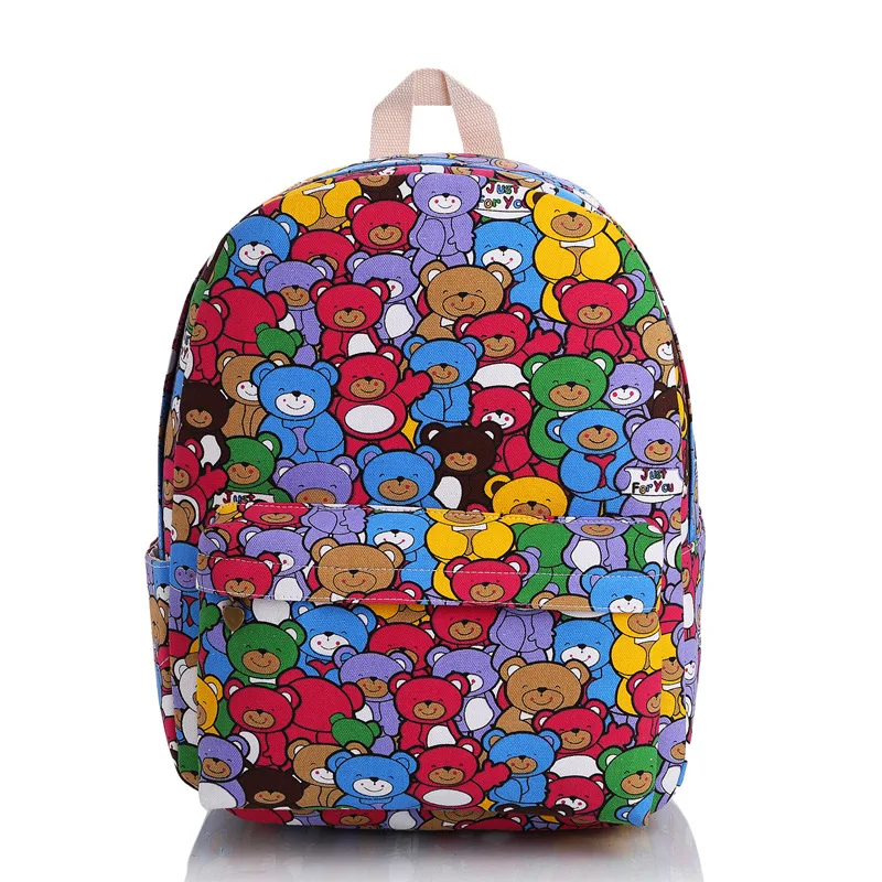 

2018 new dense cartoon bear canvas shoulder bag large capacity student bag travel backpack