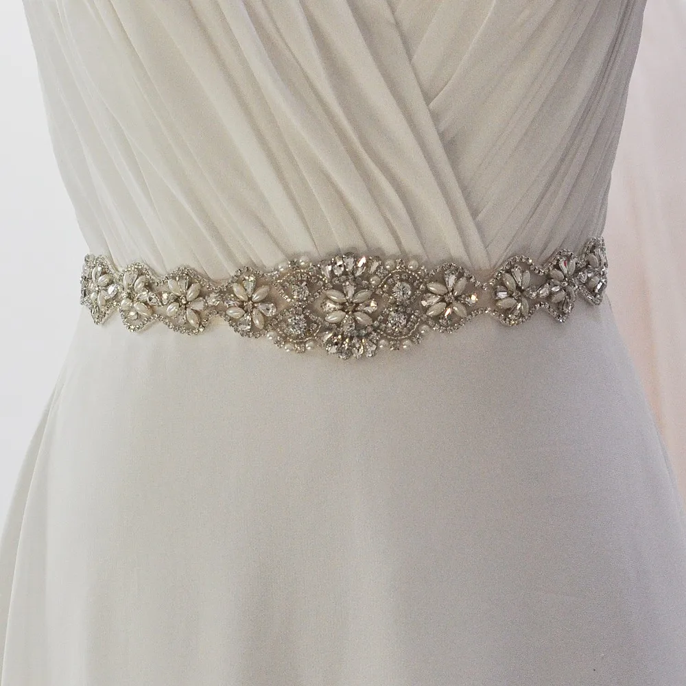 TOPQUEEN Luxury Wedding Belts with Rhinestones Bridesmaid Wedding Dress